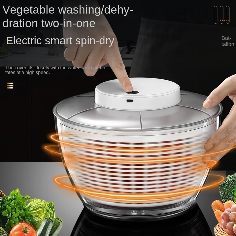 Vegetable Dehydrator Electric Quick Cleaning Dryer Fruit and Vegetable Dry and Wet Separation Draining Salad Spinner Home Gadget vegetable dehydrator