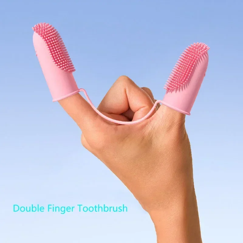 Dog Super Soft Double Finger Toothbrush Pet Teeth Clean Bad Breath Care TPR Tooth Brush Clean Tool Pet Dog Products 3