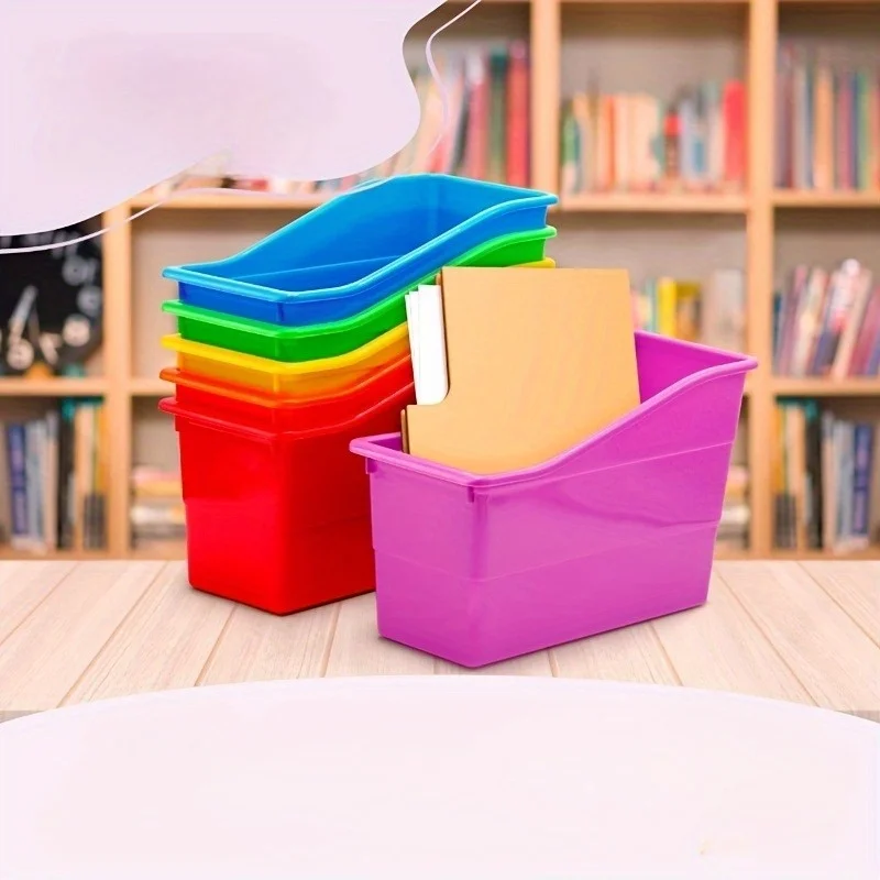 3PCS Random Color The Vertical Open Design of Plastic Book Storage Boxes Saves Space and Is Suitable for Offices, and Homes