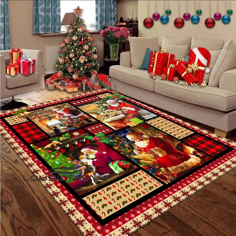 

Christmas Animal Elk Snowman Red Truck Christmas Tree Printed Floor Mat Home Decoration Living Room Bedroom Non Slip Carpet