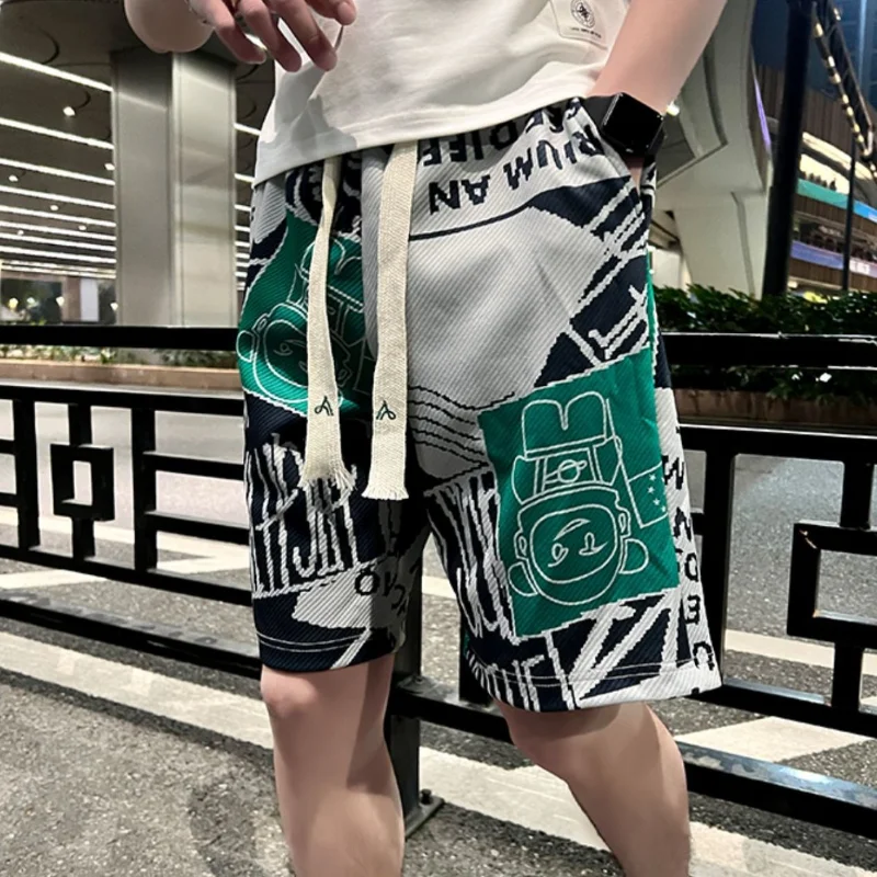 Fashion High Street Fancy Waist Drawstring Shorts Men's Summer Casual Loose Capris Trendy New Men's Pants Sports Versatile Short