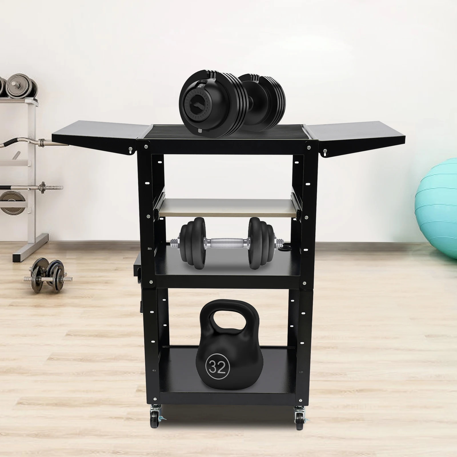 3 Tiers Computerized Mobile Cart Rolling Cart, Cart with Wheels, Heavy Duty Rolling Work Station 4