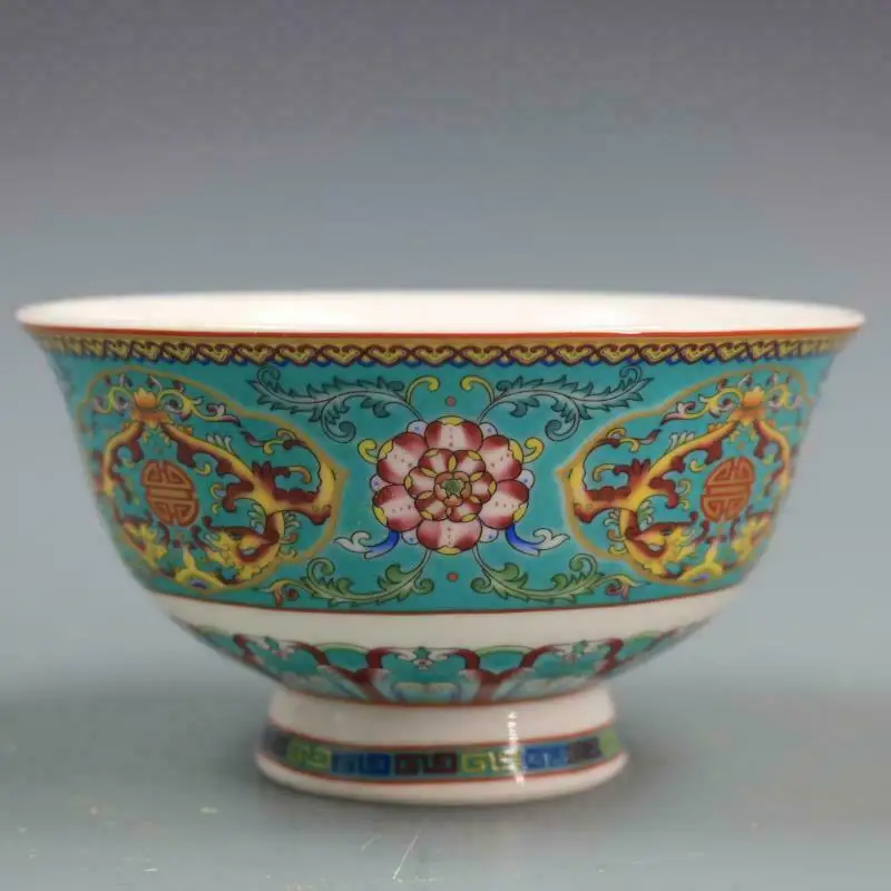 

Китайская миска с драконом и лотосом Qing Qianlong Family из Розового Фарфора, 4,8 дюйма