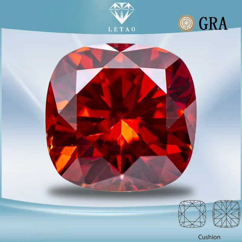 

Moissanite Stone Garnet Color Cushion Cut Primary Lab Grown Diamond for Diy Charms Jewel Making with GRA Certificate