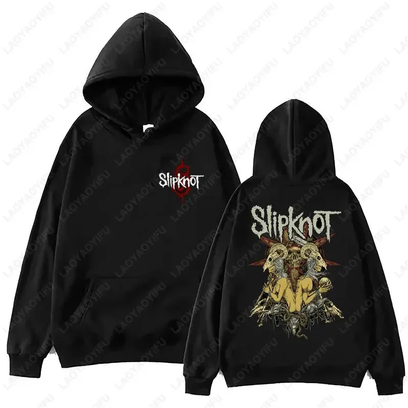 Neuer Stil: Herren-Hoodie mit Slipknot-Grafik in Schwarz – Oversized-Pullover mit Nu-Metal-Band-Print im Streetwear-Stil, locker geschnitten – Detail 12