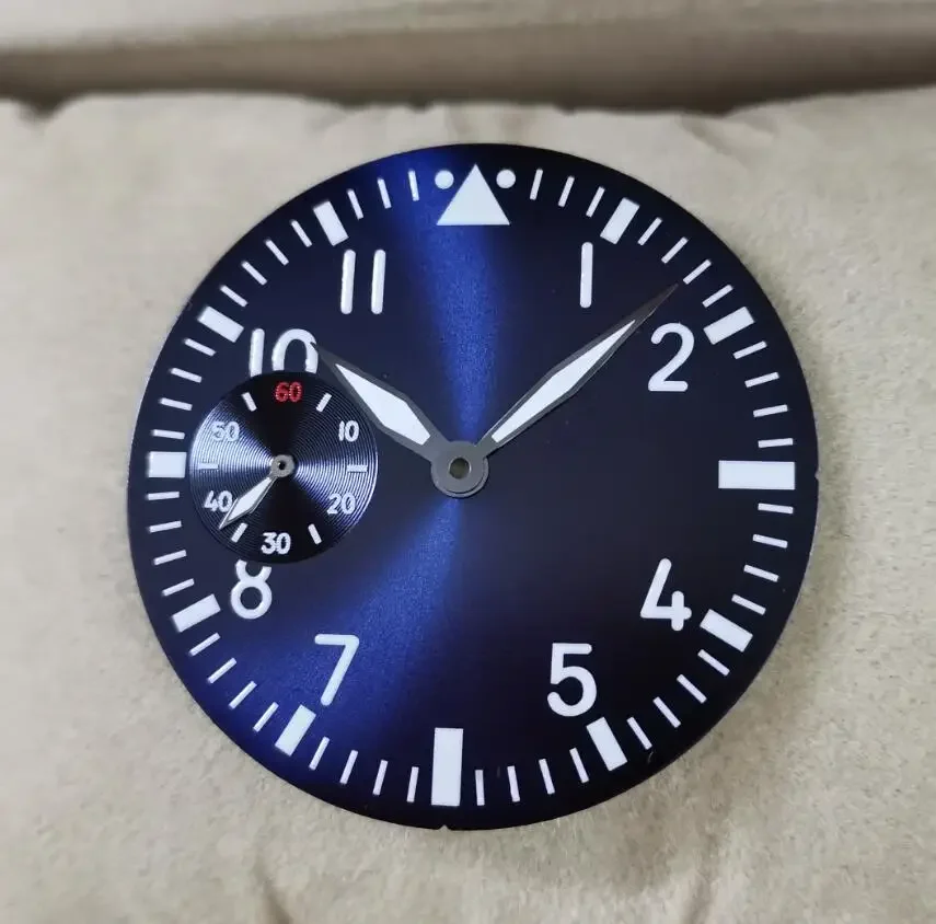Watch parts watch dial 39mm blue dial Gun color Watch hand white number green luminous Suitable for eta6497 6498 seagull ST36