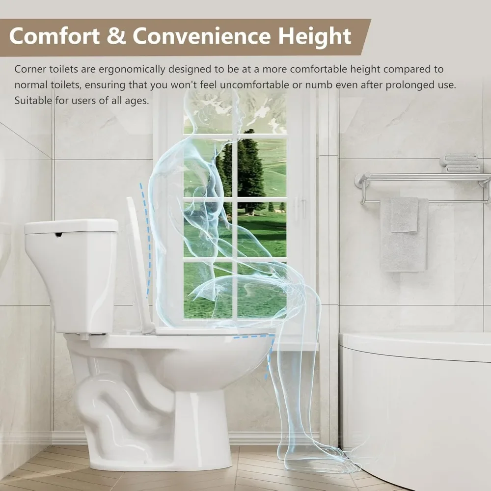 Long Corner Toilet, Compact 17.2 Inch High Toilet with Comfortable Height Toilet Bowl and Double Flush Tank for Small Bathroom 3