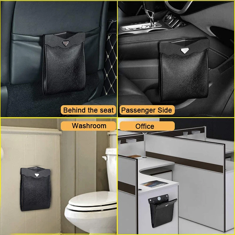 Car Suspension Leather Folding Storage Garbage Bag With LED Light Waterproof Magnetic Adsorption