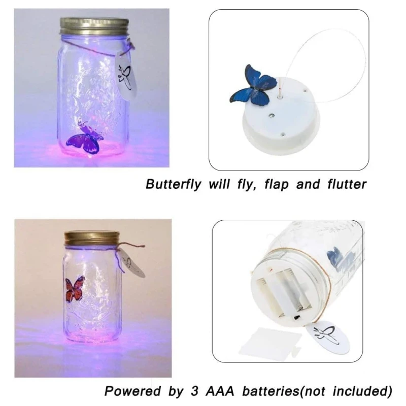 1PC LED Animated Butterfly In A Jar Fluttering Amazing Collection Battery Operated