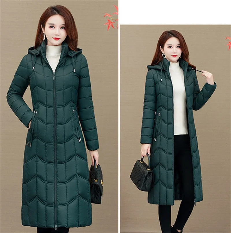 2026 Winter Jacket Women X-long Thicken Down Coat with A Hood Straight Elegant Outerwear Korean Fashion Female Parkas