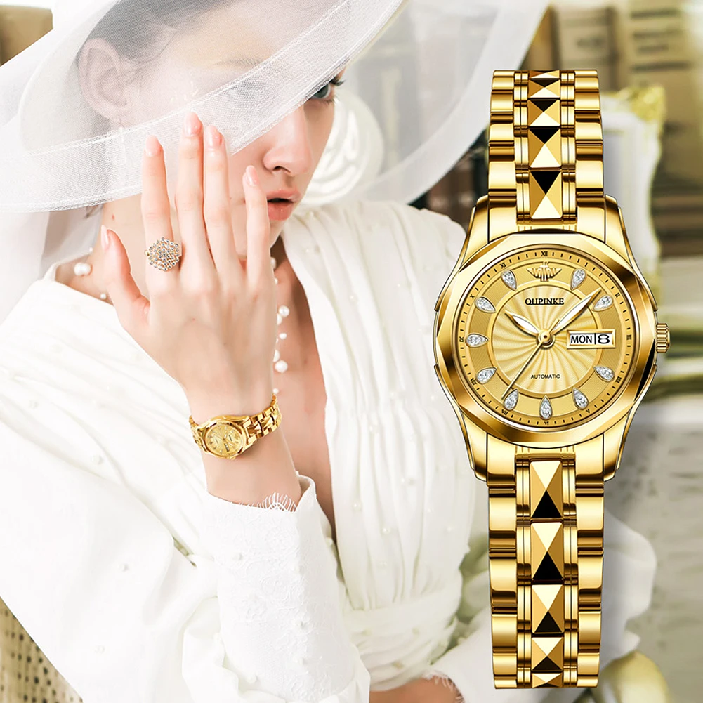 OUPINKE 3172 Woman Automatic Watch Fashion Luxury Mechanical Watch For Women Stainless Steel Dual Calendar Ladies Wristwatch