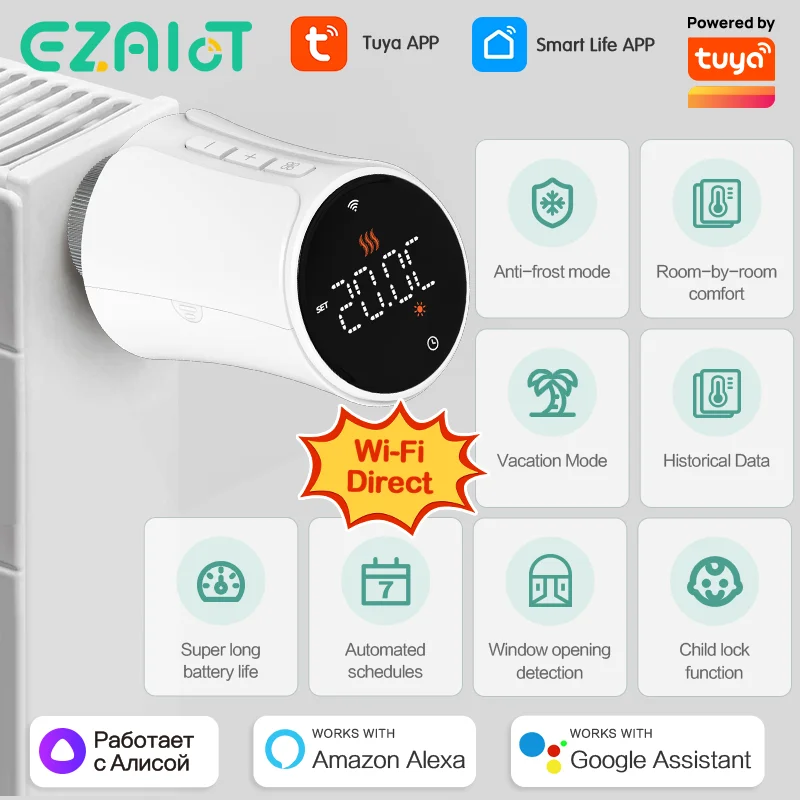 Valvola Termostatica Intelligente WiFi Per Tuya - Senza Fili, Programmable, Controllo Da App E Vocale