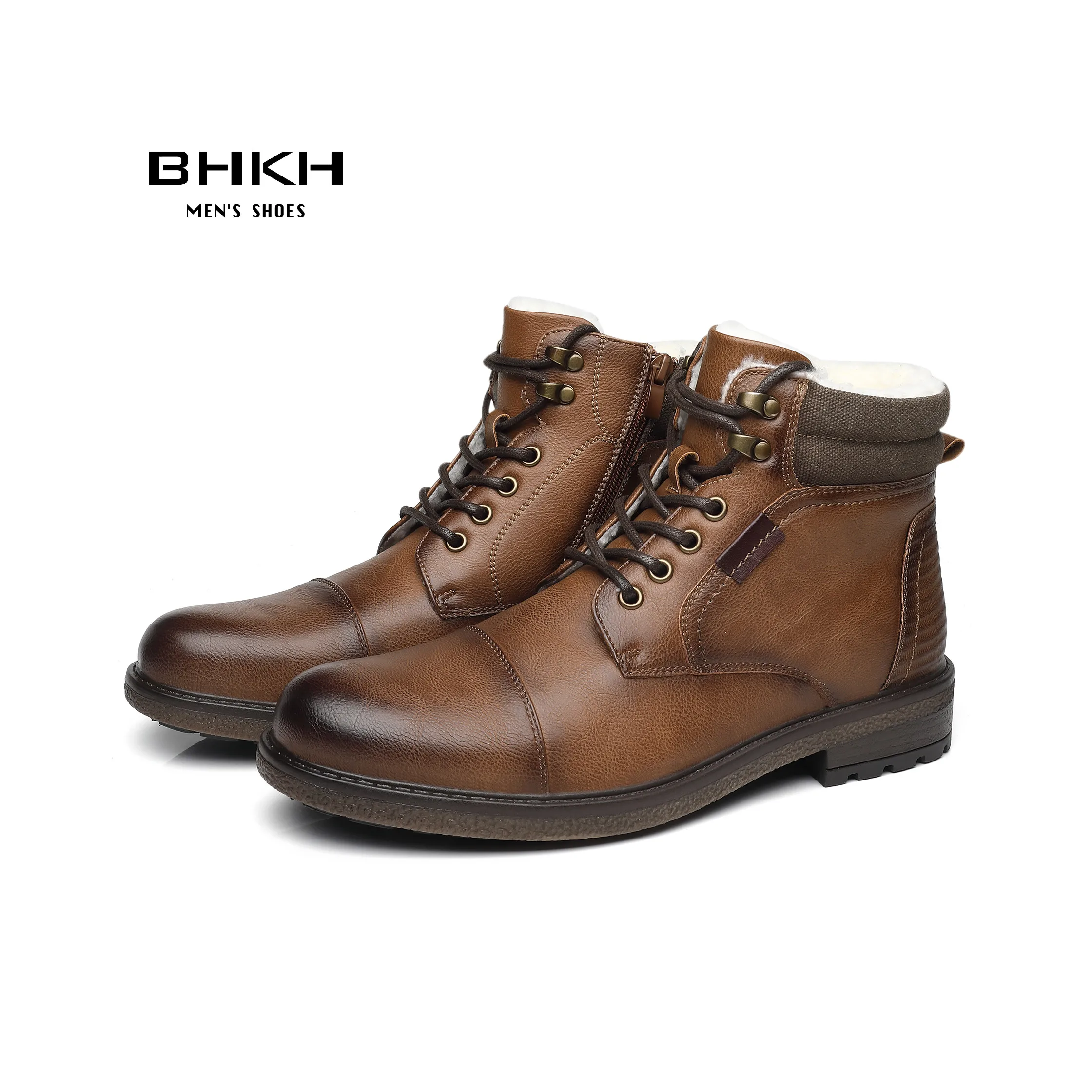 Winter Men Boots Fur Warm Ankle Boots Anti-Slip Snow Shoes Zip Lace-up Casual Man Shoes outdoor boots men leather boots business mens boots