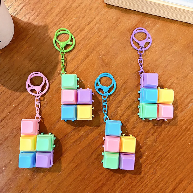 창의적인 DIY 조립 키보드 장난감 열쇠고리 귀여운 마카롱 EDC 키보드 펜던트 스트레스 해소 장난감 휴일 선물