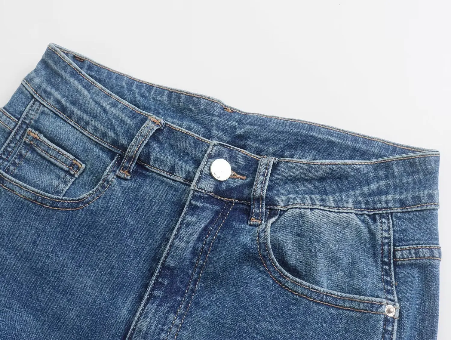 Withered Vintage Forking Flare Denim Pants High Street Washed Blue High Waist Jeans Women