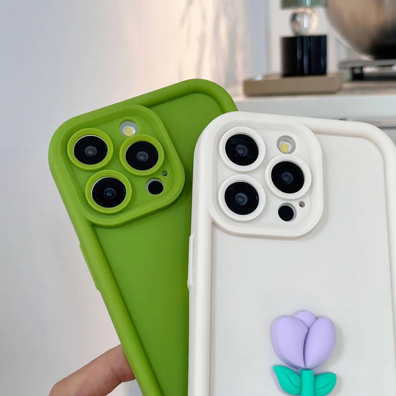 Voor iPhone 16 14 15 Tulp Bloemen Siliconen TPU Achterkant Telefoonhoesje Anti-val voor iPhone 11 12 13 Pro Max X XS XR Zachte Hoes_voghion.com
