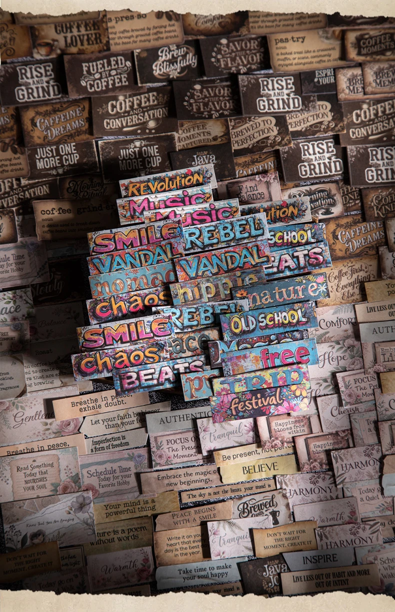100 Stück Vintage-Aufkleber-Materialpaket, DIY-Etiketten, Nachrichtenboden, Retro, englisches Handkonto, dekorative Scrapbooking-Aufkleber – Detail 2