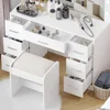 Vanity Desk with Stool, Makeup Table with Lighted Mirror, Brightness Adjustable, Dressing with Drawers, Bedroom Vanity Table Set 2