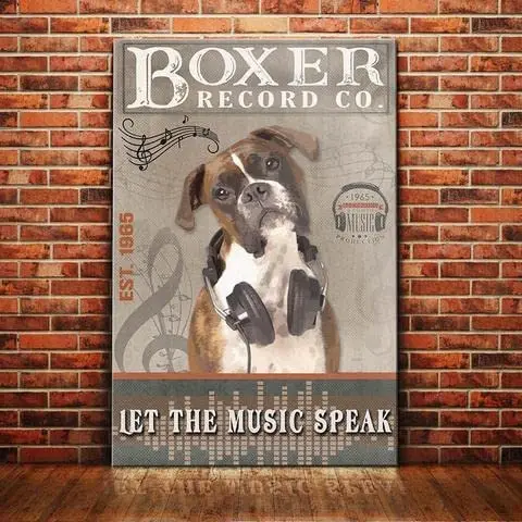 Metal Sign Boxer Dog Record Company Sign Vintage Funny Sign Retro Insegne In Latta Di Alluminio Per La Casa Farm Garden Bar Bagno