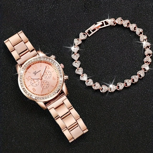 2Pcs Fashion Light Luxury Commuting Campus Style Alloy Women's Quartz Watch Heart Diamond Bracelet Set is an ideal choice for ho 4