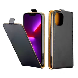 Elegant Business Style Vertical Flip TPU Leather Case with Card Slot Cover - iPhone 13 Mini (Black)