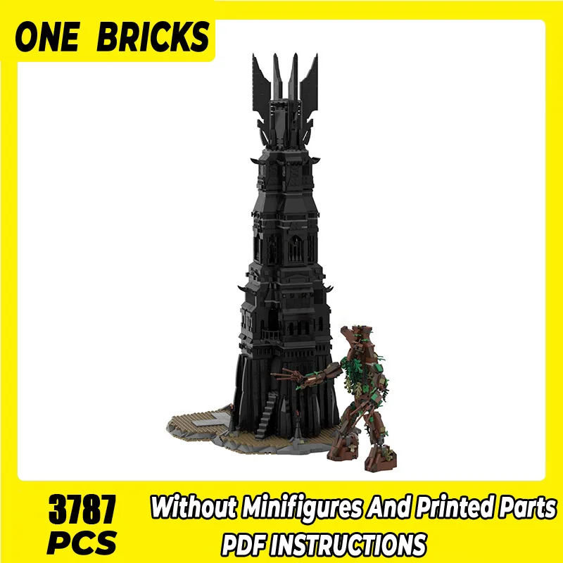 

Castle Bricks Magical Rings Moc Building Block Movie Scene UCS Black Tower Model DIY Assembly Street View Toy Child Gift