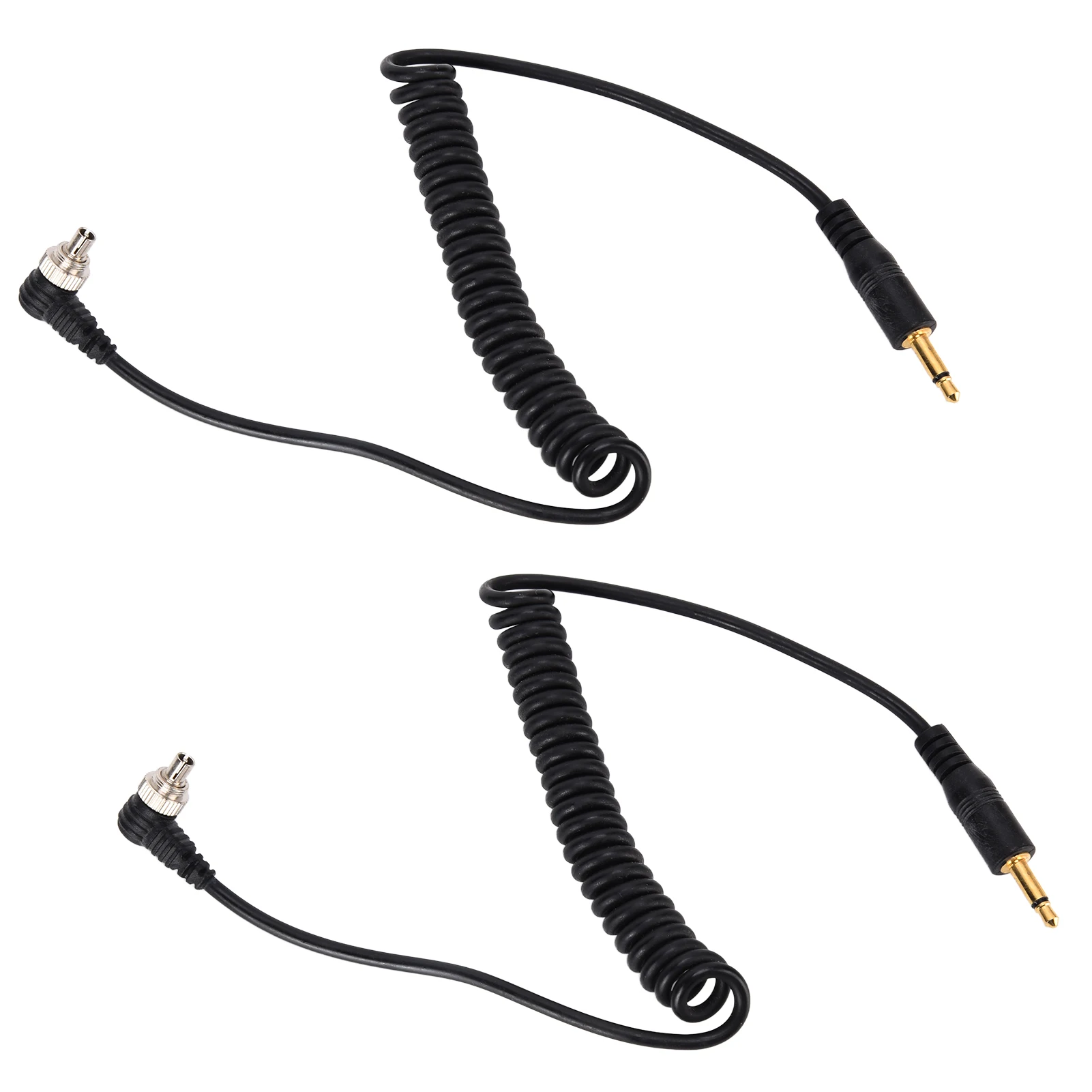 2pcs Universal 3.5mm to Male Flash PC Sync Cable Coiled Cord with Screw Lock for Digital Cameras new