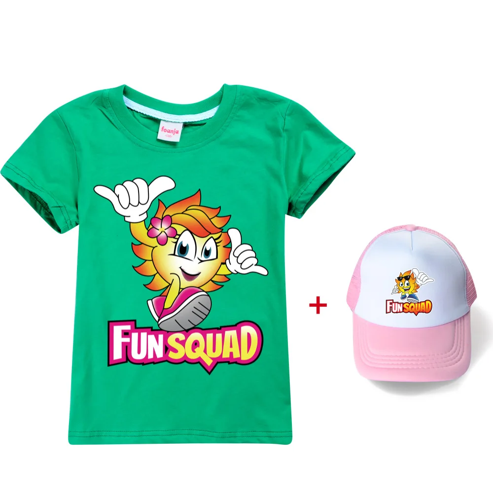 New Summer Kids Short Sleeve T-shirt game Fun squad Children's Clothing Boys Girls Clothes Cartoon Casual Cotton T-shirt +hat 4
