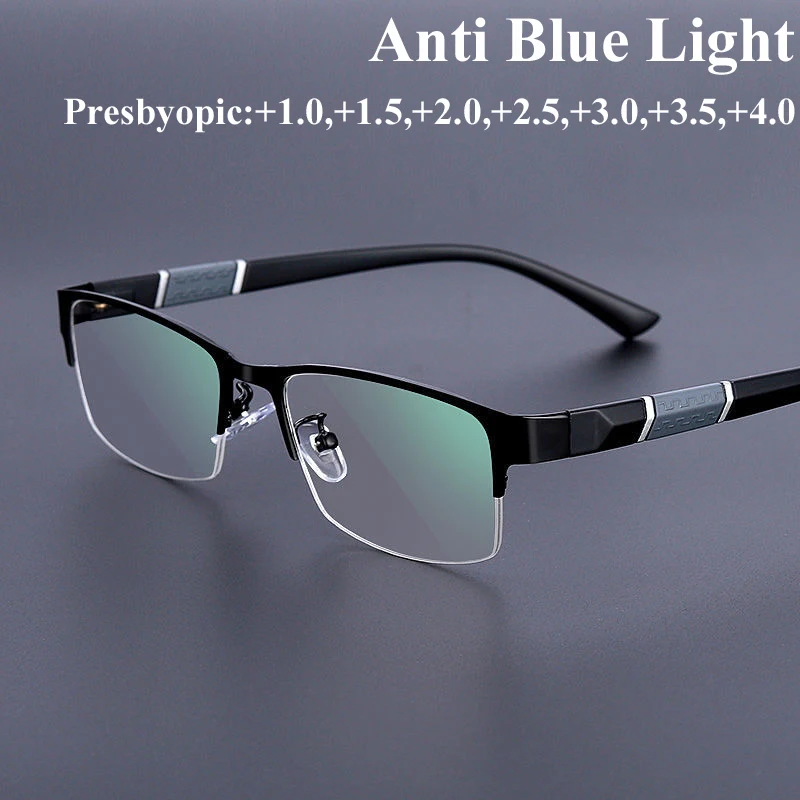 

Metal Half Frame Reading Glasses TR90 Farsighted Eyeglasses Business Men Finished Presbyopic Eyewear With Diopter 0 To +4.0