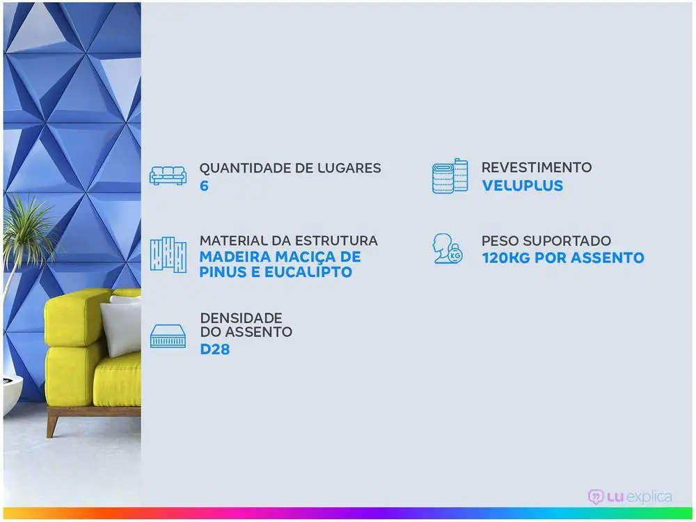 Sofá de Canto 6 Lugares com Puff Veluplus Vegas Flexforma Estofados 2