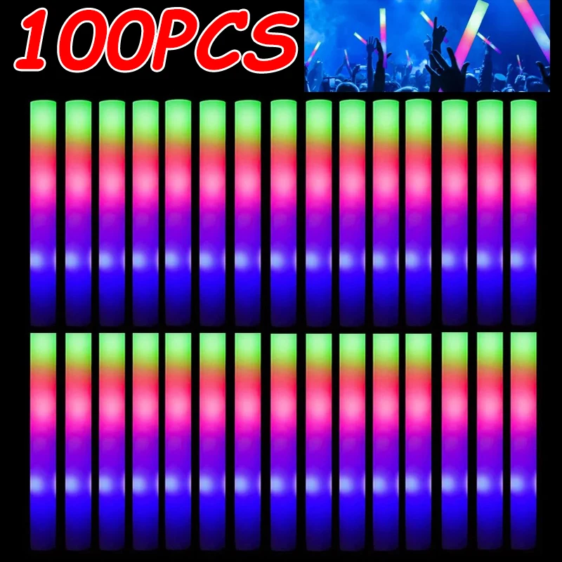 LED Glow Sticks Bulk Colorful RGB Glow Foam Stick Cheer Tube luce scura per forniture per feste di matrimonio di compleanno di natale