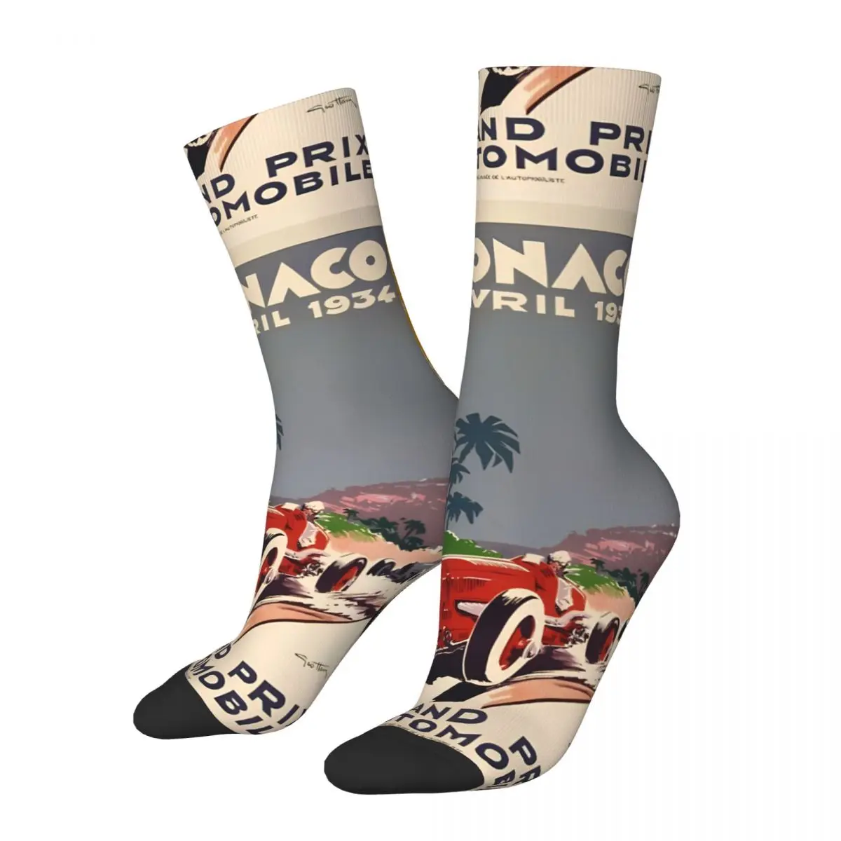 

Funny Crazy Sock for Men Vintage Poster Hip Hop Harajuku F1 Formula 1 Happy Quality Pattern Printed Boys Crew compression Sock