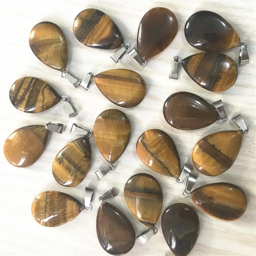 New! Natural Tiger Eye Flat Water Drop Slide Stone Pendants &Necklaces for Womem Jewelry Making 24x16x6mm 50pcs Wholesale Lot