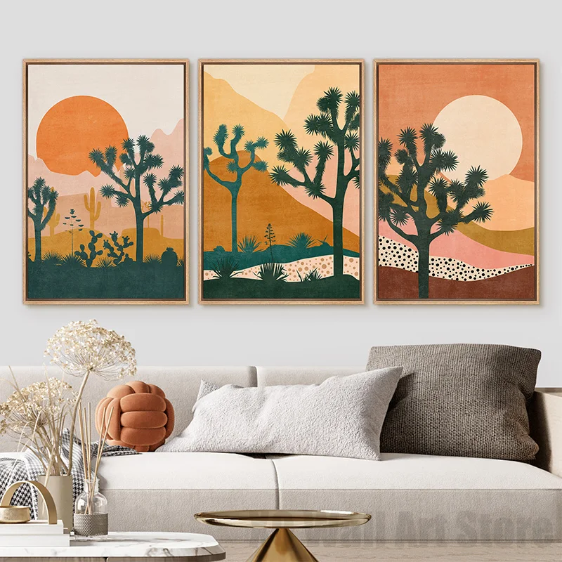 

Boho Joshua Tree Art Prints Canvas Wall Art Minimalist Modern Mid Century Abstract Desert For Bedroom Home Room Decor Frameless
