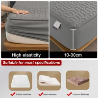Waterproof Throw Mattress Cover Bed Fitted Sheet Solid Color Mattress Protector Single/Double/140/160 Muti Size Gray/White Decor 2