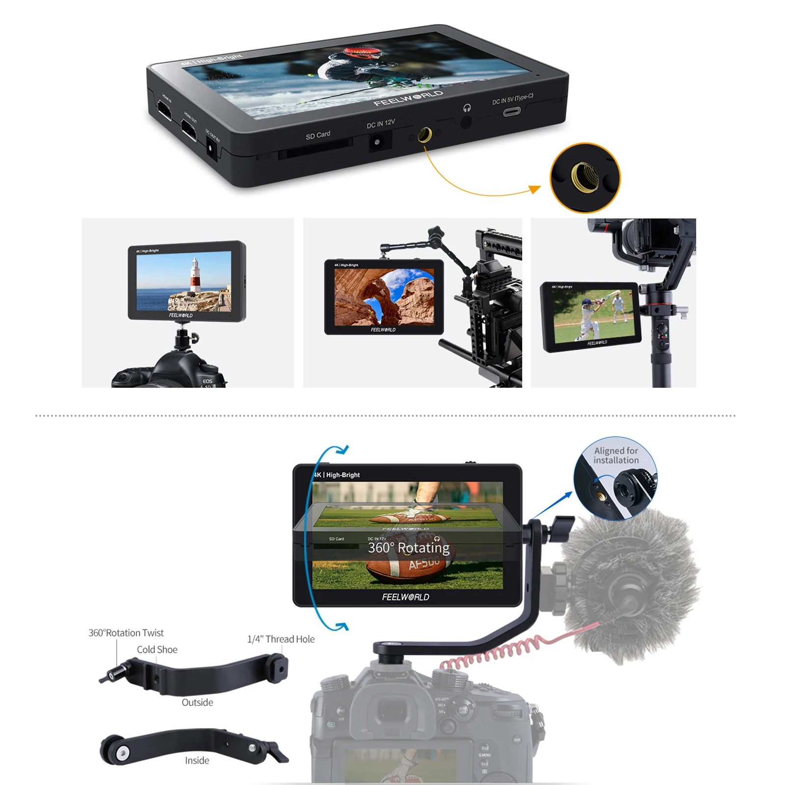 FEELWORLD F6 PLUSX 5.5-Inch IPS Monitor 1600nit Video Panel 1920*1080px Touch Control 4K UHD Input Output Support NP-F Battery
