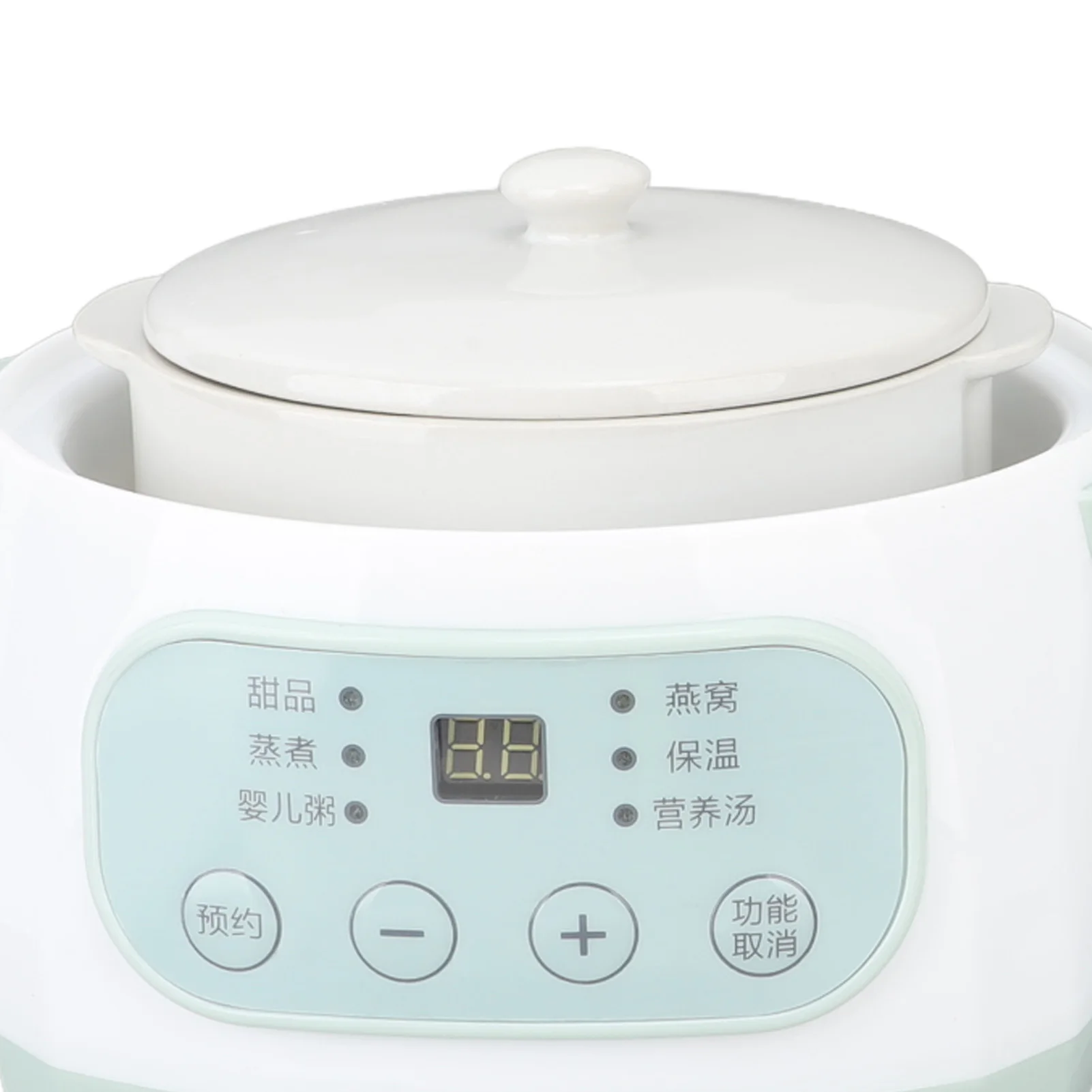 200W 1L Mini Slow Cooker with Ceramic Interior Pot Timing Green Uniform Heating Electric Slow Stew Cooker for Cooking