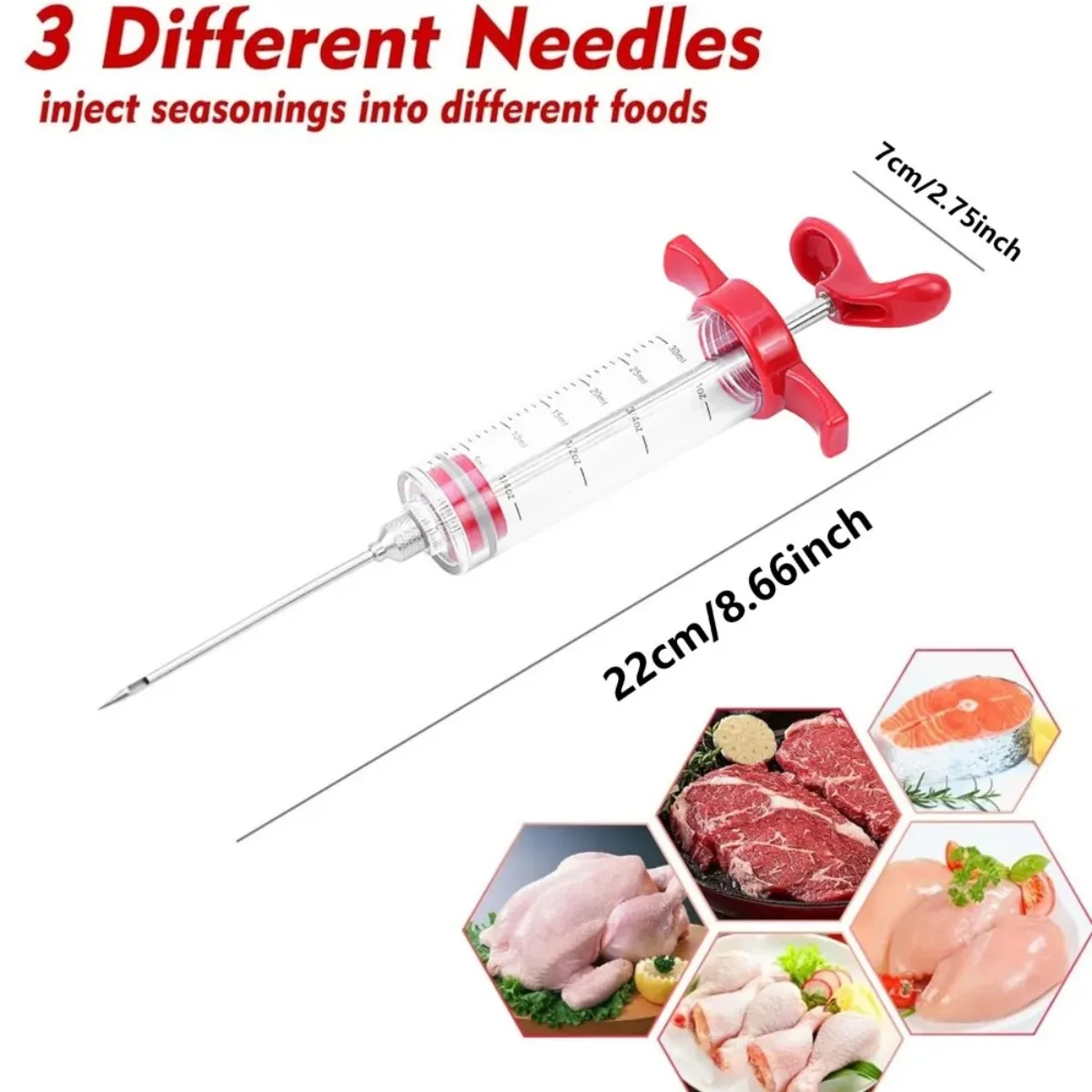 Meat Syringe Barbecue Marinade Syringe Stainless Steel Meat Needle Barbecue Turkey with 3 Marinade Injection Needles