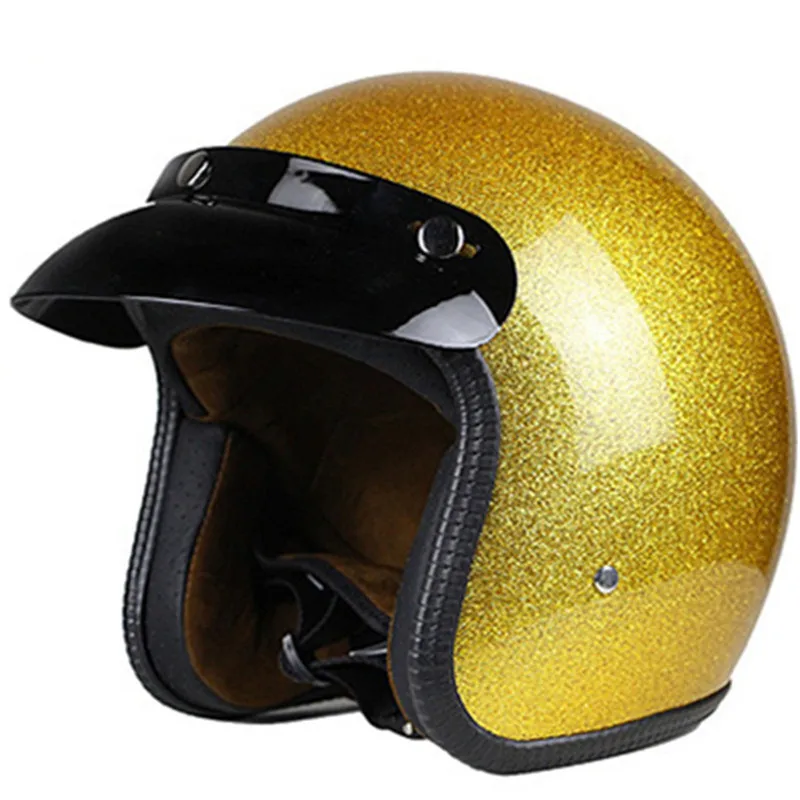 Full Face Retro Motorcycle Helmet - Cafe Racer - Shiny Gold