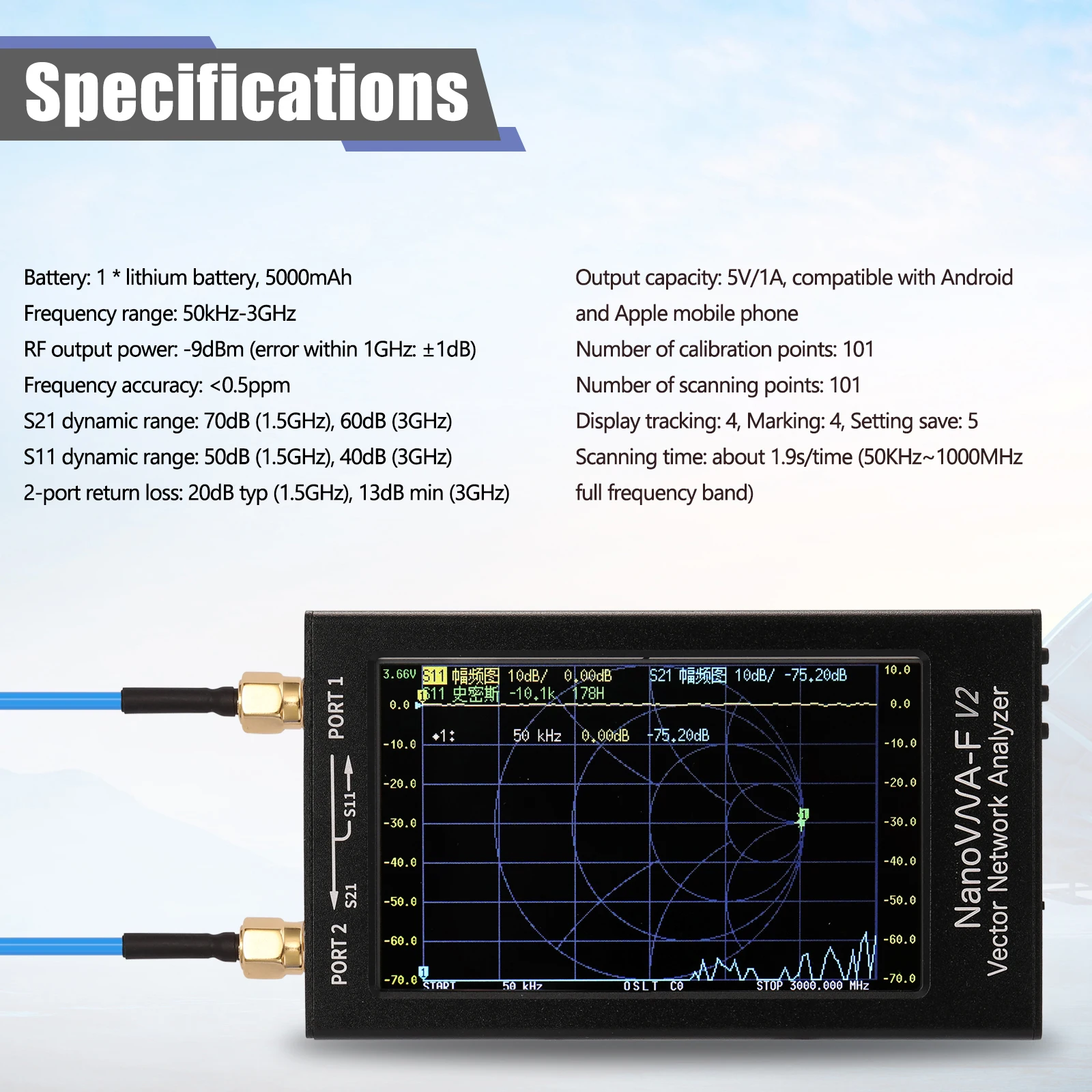 NanoVNA-F V2 4.3 Inch IPS LCD Display Vector Network Analyzer S-A-A-2 Antenna Analyzer Short Wave HF VHF UHF 2