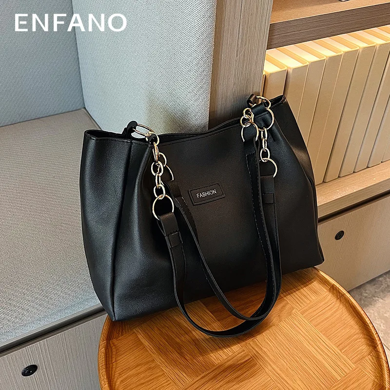 

Осенне-зимняя текстурная вместительная сумка-тоут ENFANO, Женская Новая высококачественная нишевая сумка через плечо