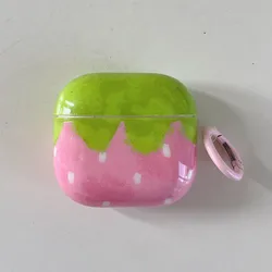 Chic Pink Strawberry Polka Dot Shockproof AirPods Case with Charm Pendant - AirPods 3 (With hook)