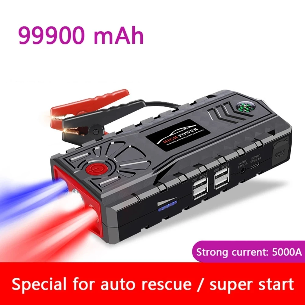 New 99900mAh Car Jump Starter Power Bank 5000A Auto Emergency Battery Booster Starting Device Charger Diesel Petrol Cars Camping