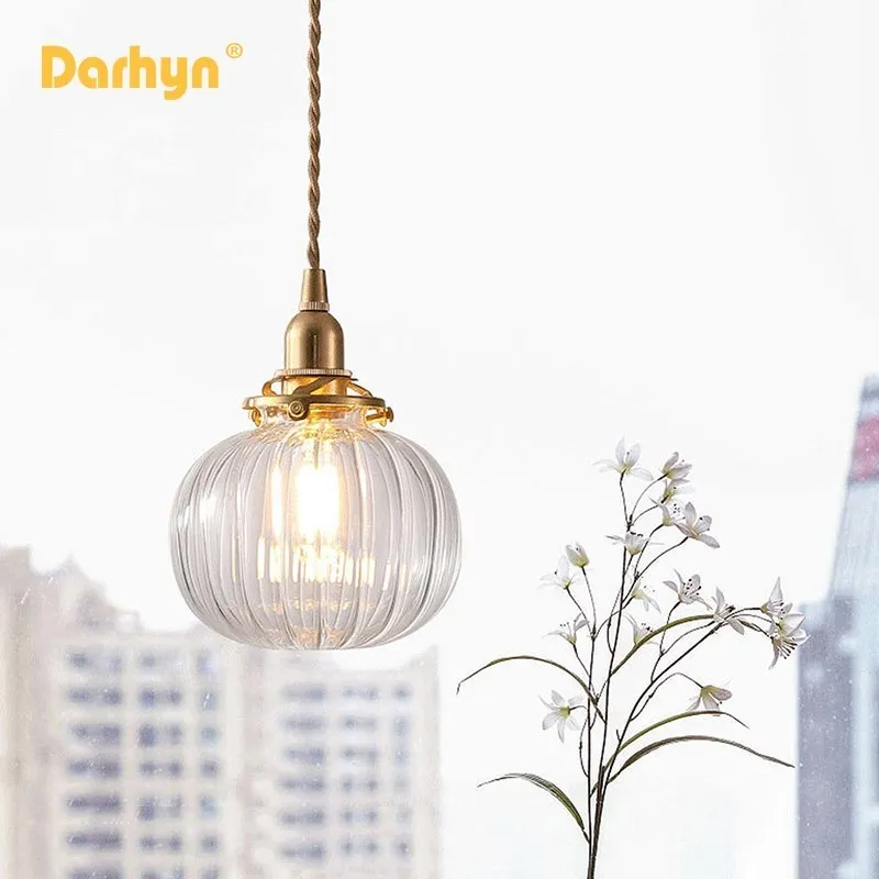 

Retro Glass Pendant Light Nordic Dining Room Pendant Lamp Creative Minimalist E27 Transparent Lampshade Bar Restaurant Lighting