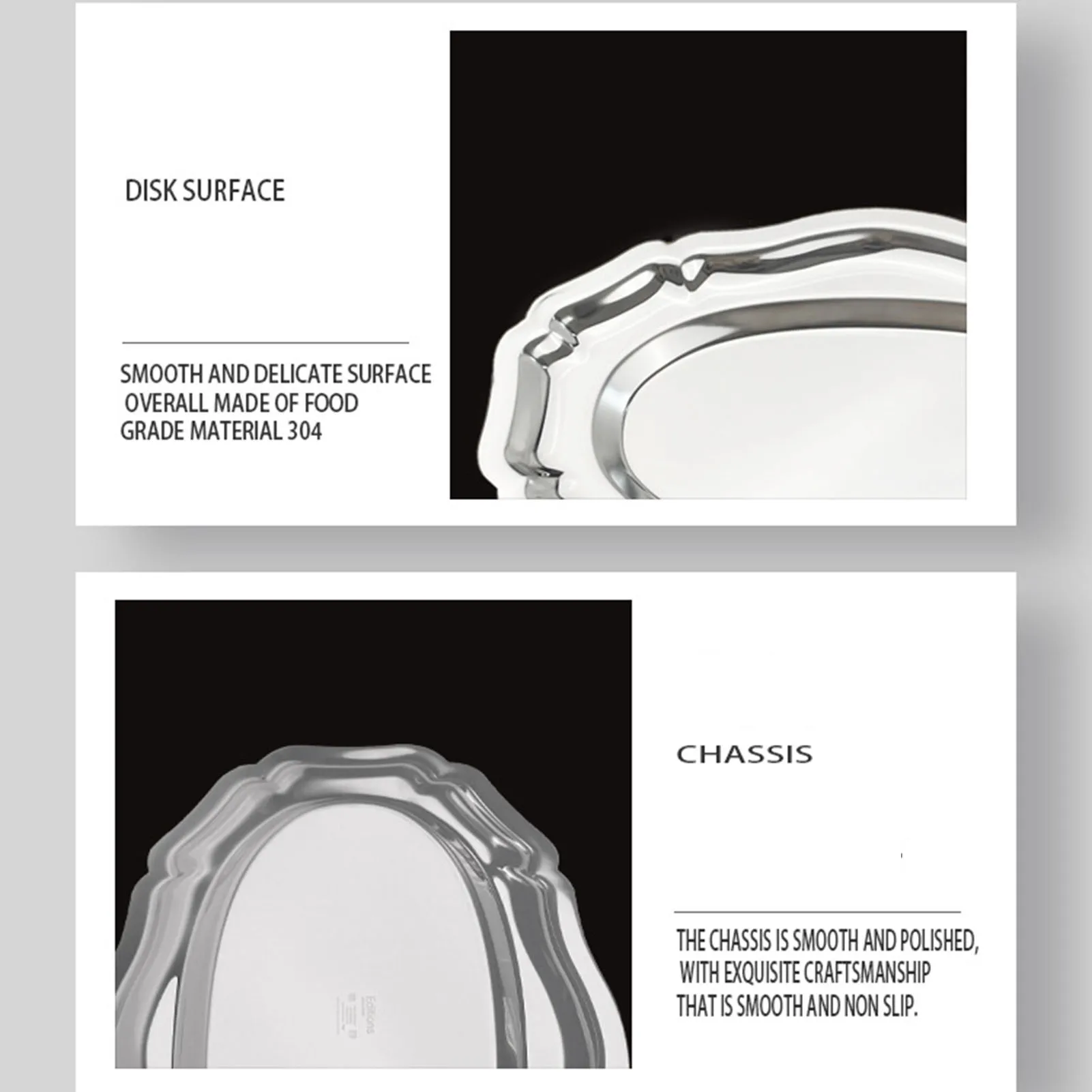 Serving Tray 304 Stainless Steel Dessert Plate Multi Purpose Reusable Decorative Appetizer Platter for Kitchen Party Oval