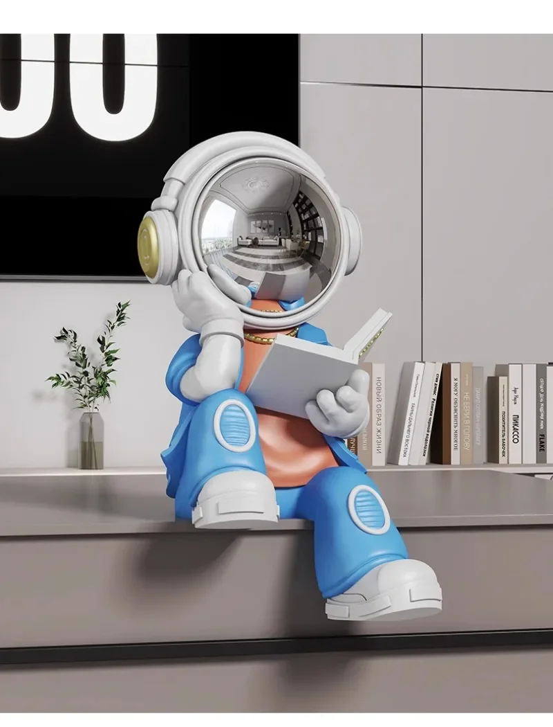 Creative Reading Astronaut Action Figure Resin Sculpture,Piggy Bank,Sound System,Table Decoration Accessories, Home Decoration