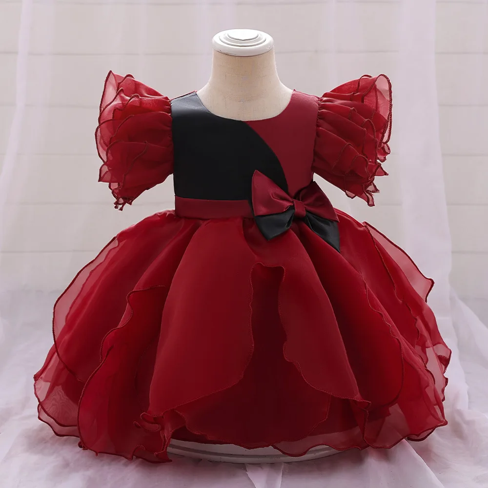 

Cap Sleeves Red Ballgown Girl 1st Birthday Party Dress Princess Baby Baptism Tutu Clothing