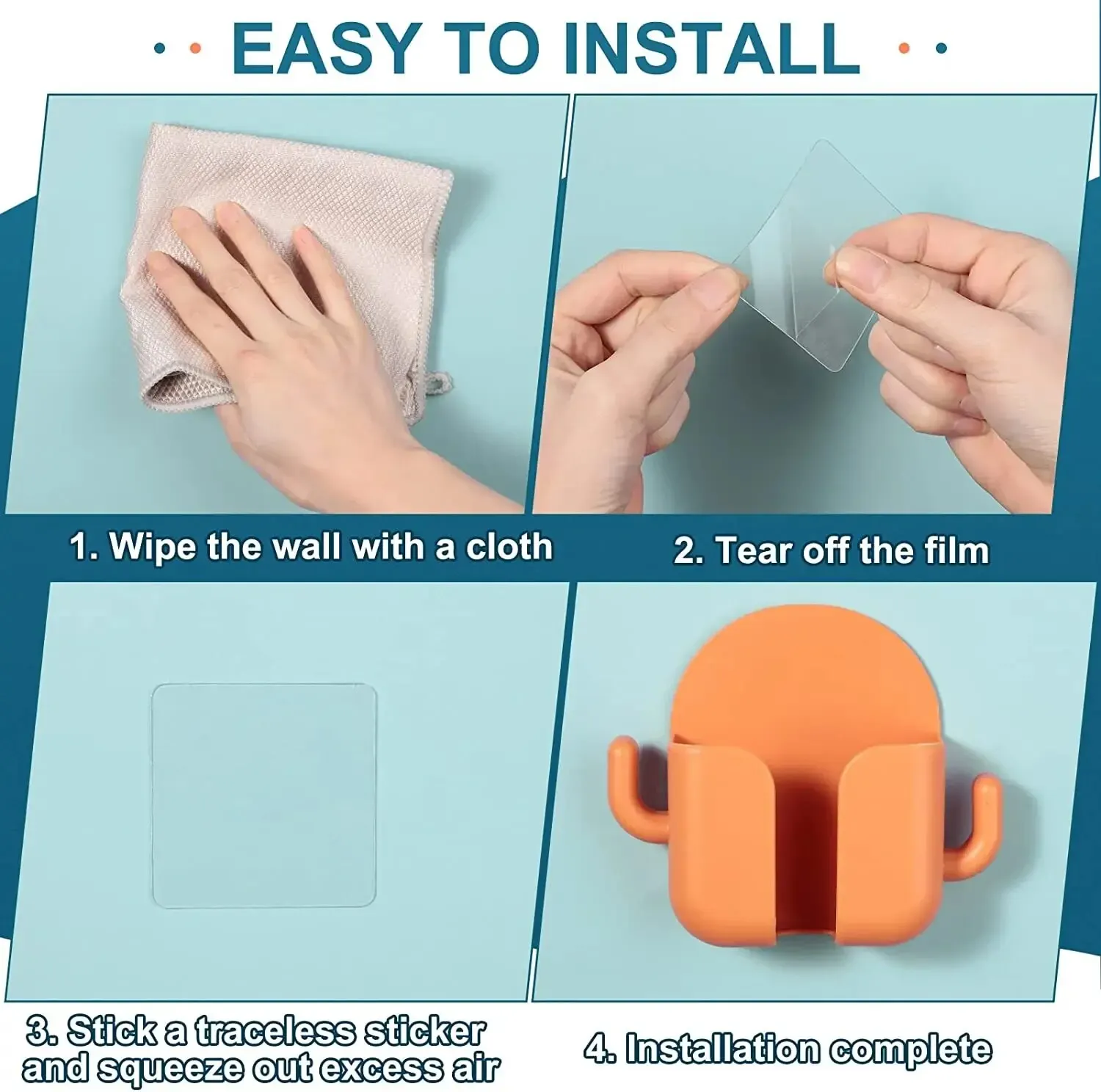 Punch-Free Wall Mount Phone Holder & Remote Organizer with Charging Stand