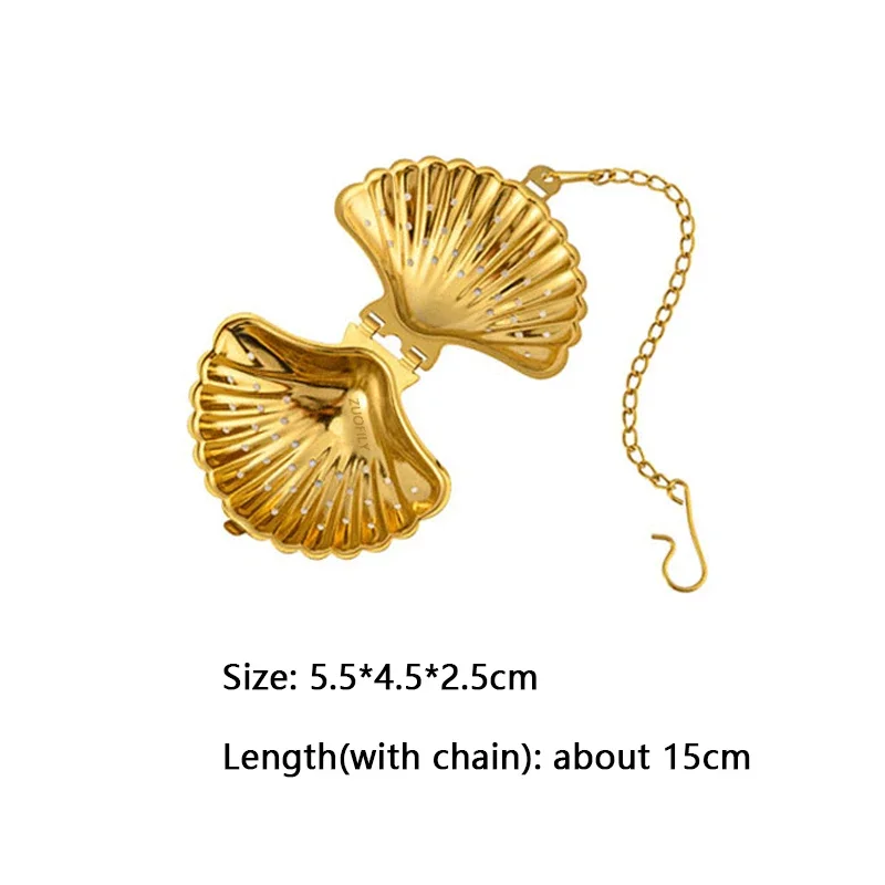 Tea Infuser Tea Strainer Tea Filter 1Pc Shell Shape Metal Tea Strainer Loose Tea Infuser Stainless Steel Leaf Maker Strainer Chain Drip Tray Herbal Spice Filter