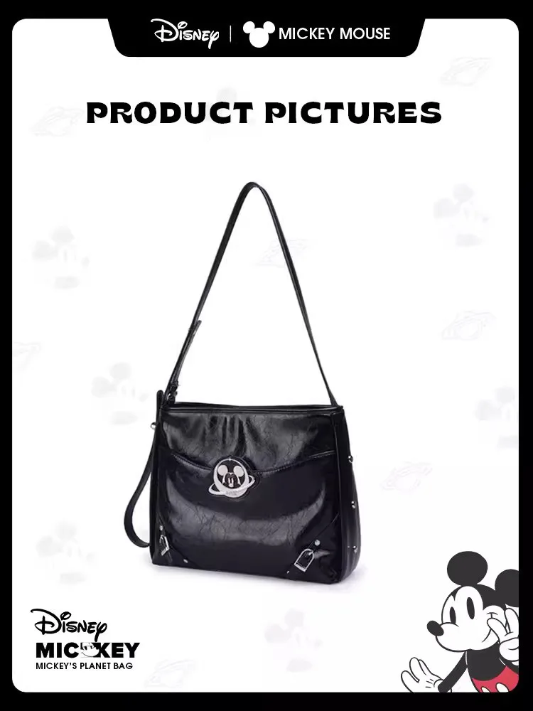 Disney Black Mickey Planet Tote Pack Large Capacity Crossbody Shoulder Bag For Women Brand Premium Leather Underarm Bag 3